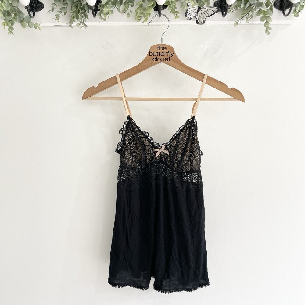 Eberjey Black Lace Adjustable V-neck Flowy Tank Top Size S 19-4984